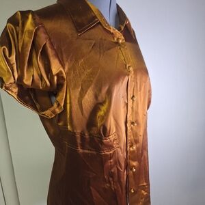 Apt. 9 Rust Satin Blouse With Pleated Puffed Sleeves Size Med